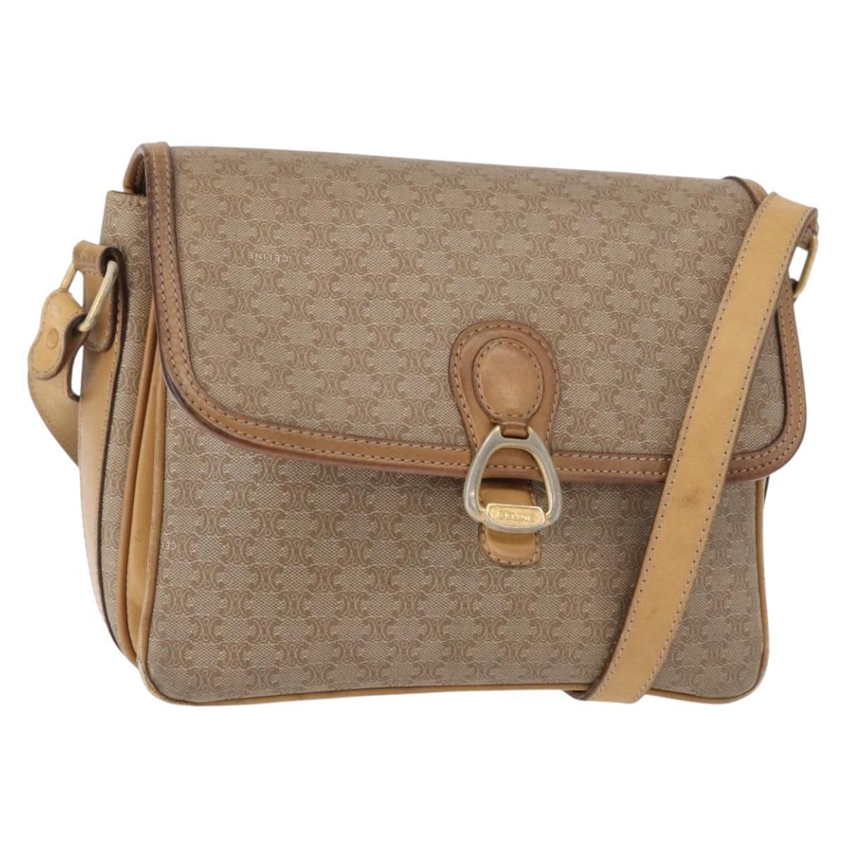 Celine Macadam Canvas Shoulder Bag Pvc Beige Gold Auth 152108